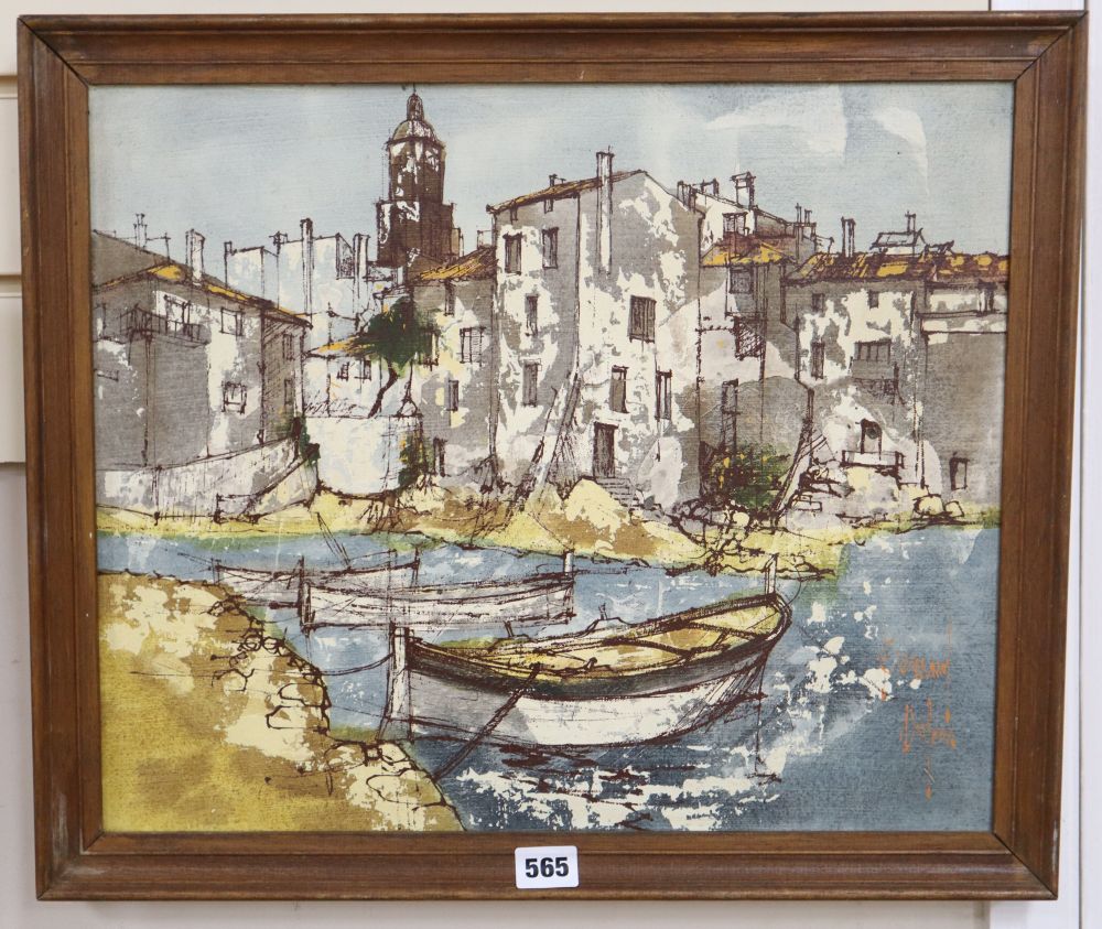 Bernard Dufour (1922-), oil on canvas, Mediterreanean harbour scene, signed, 37 x 45cm